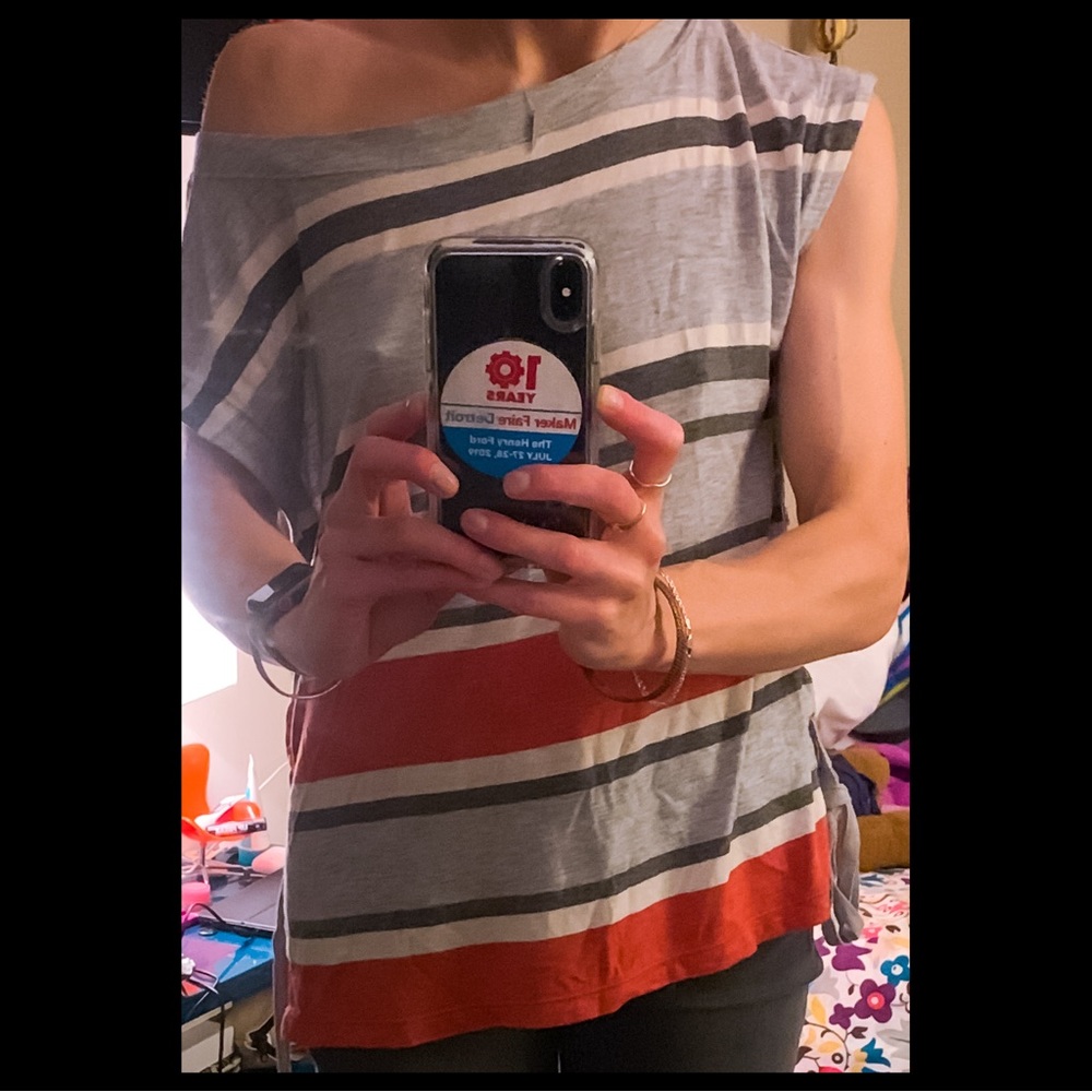 Max Studio Loose Striped Lace Up Sides Top XS